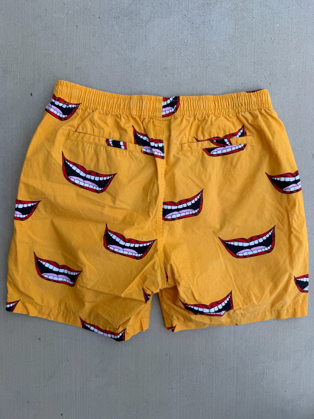 Obey Yellow Graphic Mouth Print Drawstring Shorts - Picture 2 of 6